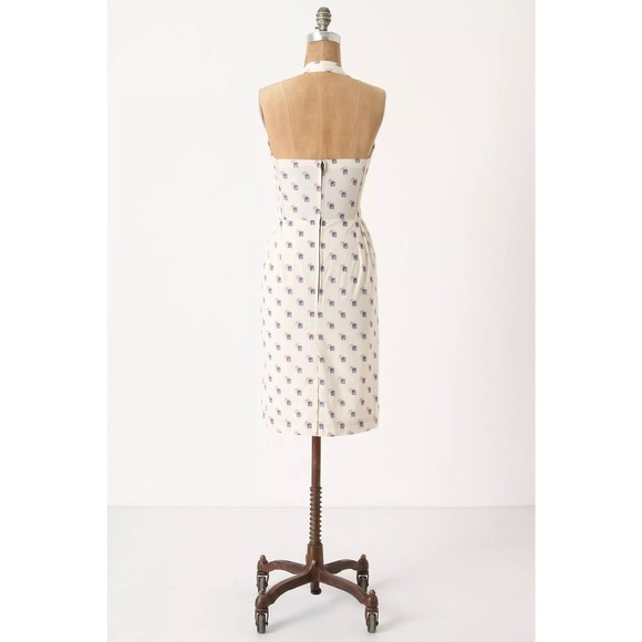 Anthropologie Girls from Savoy Sincerely Paris Halter Dress Sz 0 Cream Blue Red - Picture 2 of 16